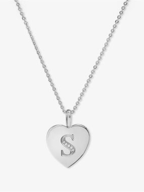 Melinda Maria Heart Initial 'S' Pendant Necklace in Silver